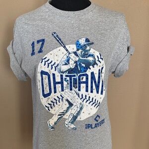 Dodgers Shohei Ohtani Graphic Tee in Heather Gray and Royal Blue w/ Rhinestones